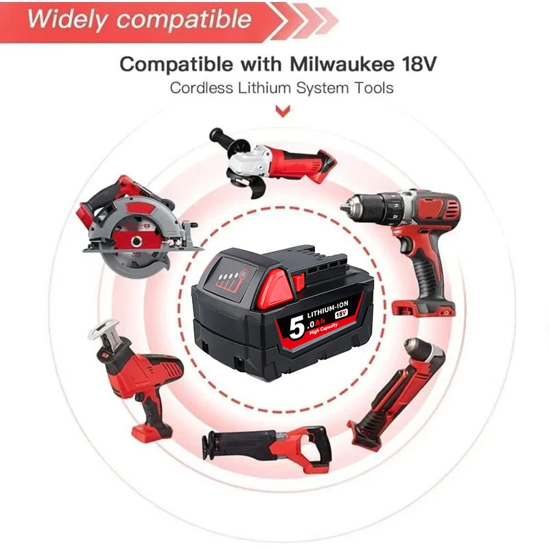 VANON 1/2/4Pcs 5.0Ah M18 Li-on Battery Replace for Milwaukee 48-11-1810 48-11-1820 48-11-1850 48-11-1860 18V Battery Pin