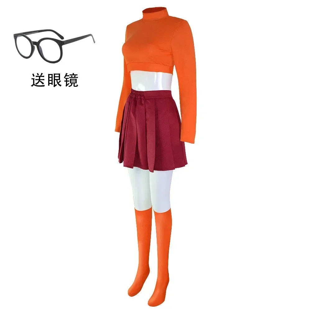 Velma Cosplay Orange Top Skirt Socks Halloween Costume Daphne Cosplay Daphne Purple Dress Halloween Costumes for Women