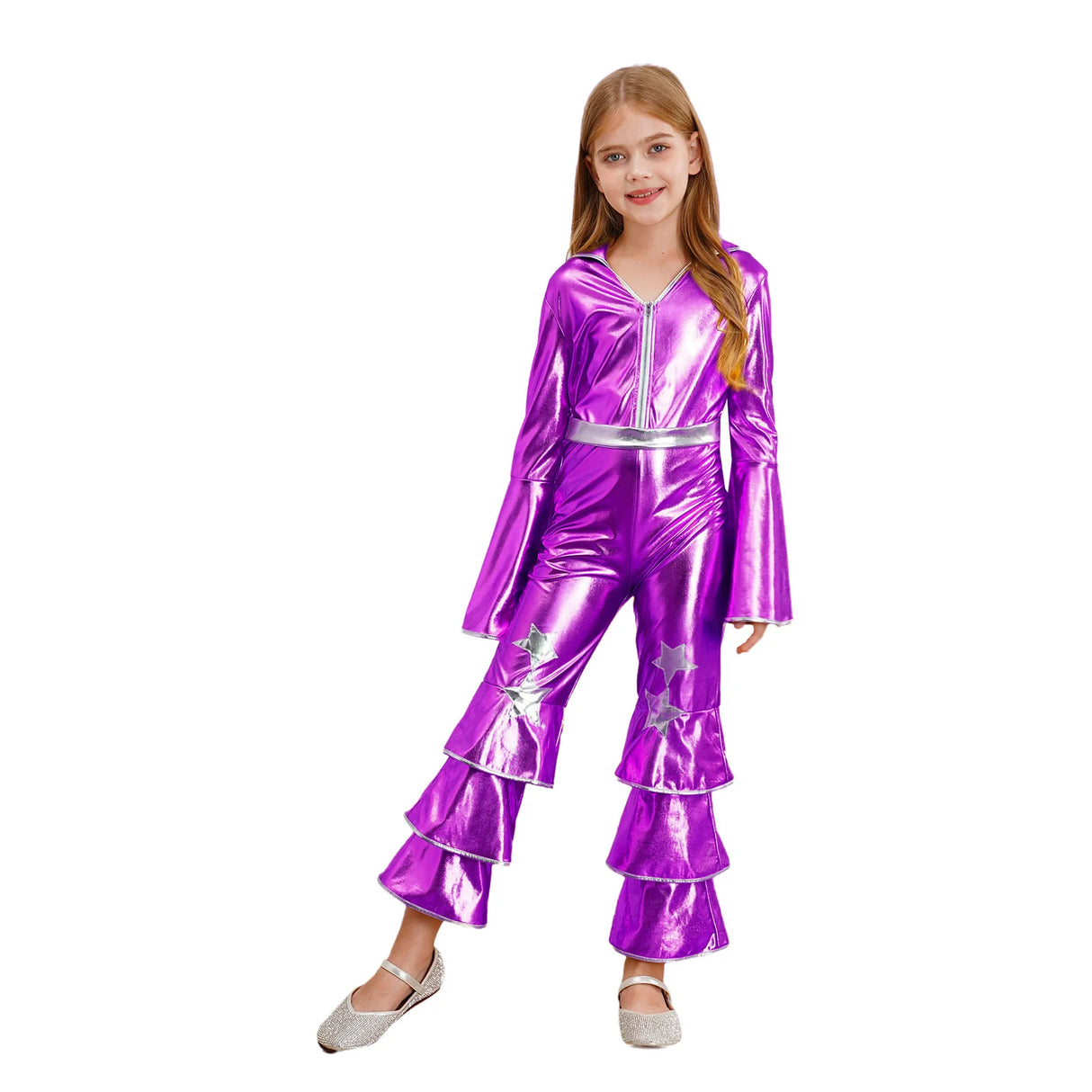 Girls Hippie Costume Cosplay Vintage 60s 70s Disco Stage Performance Dancing Jumpsuit Carnival Shiny Singer Hippies Costumes
