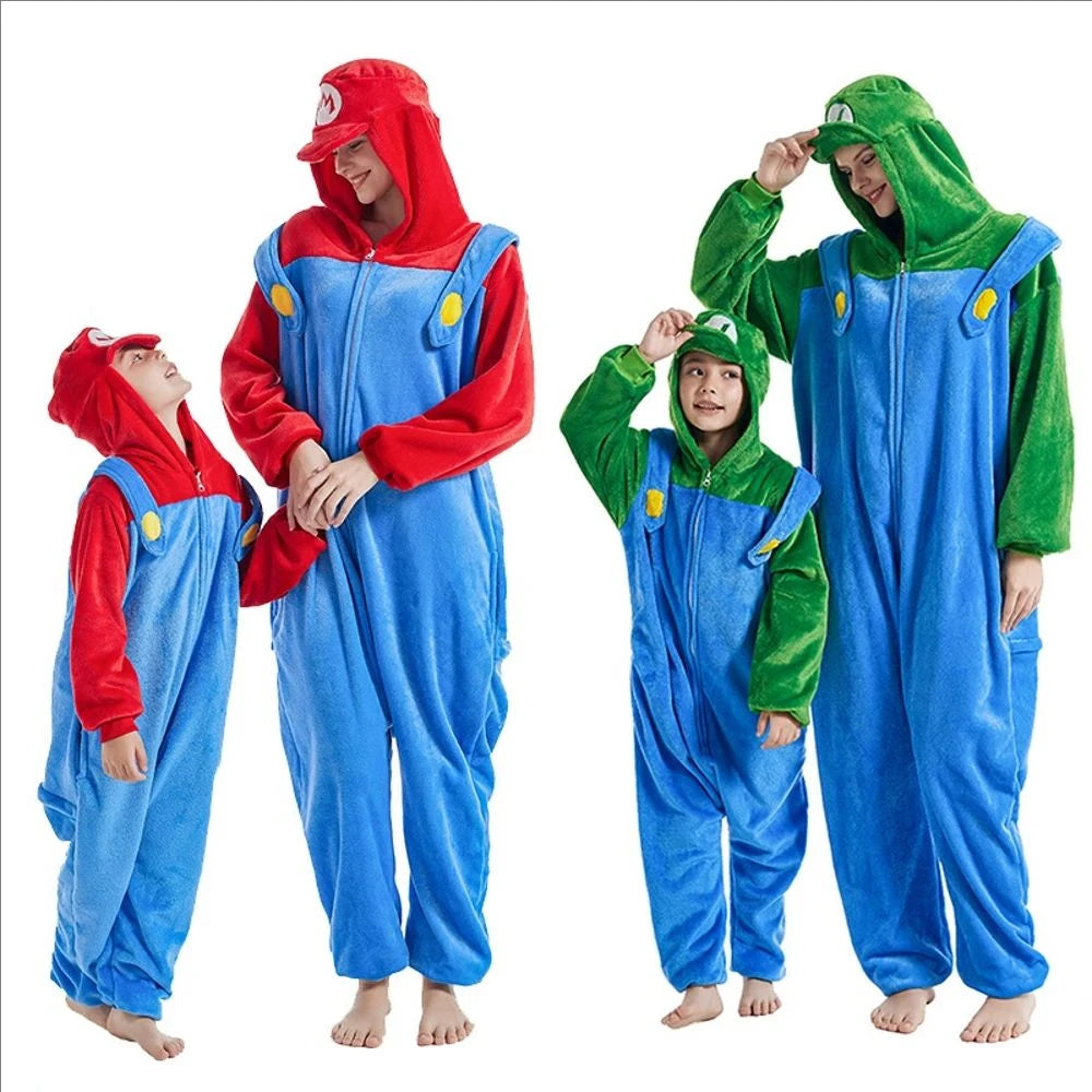 Anime Game Marios Bros Cosplay Costume Figure Luigi Cartoon Sleepwear Kigurumi Unisex Pajamas Flannel Jumpsuit Sleepwear Onesies
