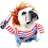 1-4PCS Halloween Chucky Pet Costume Deadly Doll Outfit for Dogs Cats Cosplay Funny Scary Apparel with Wig Knife Accessories