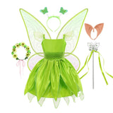 Girls Fairy Tinker Bell Costume Halloween Carnival Elves Party Peter Pan Cosplay Costume for Kids Green Tinkerbell Fancy Dresses