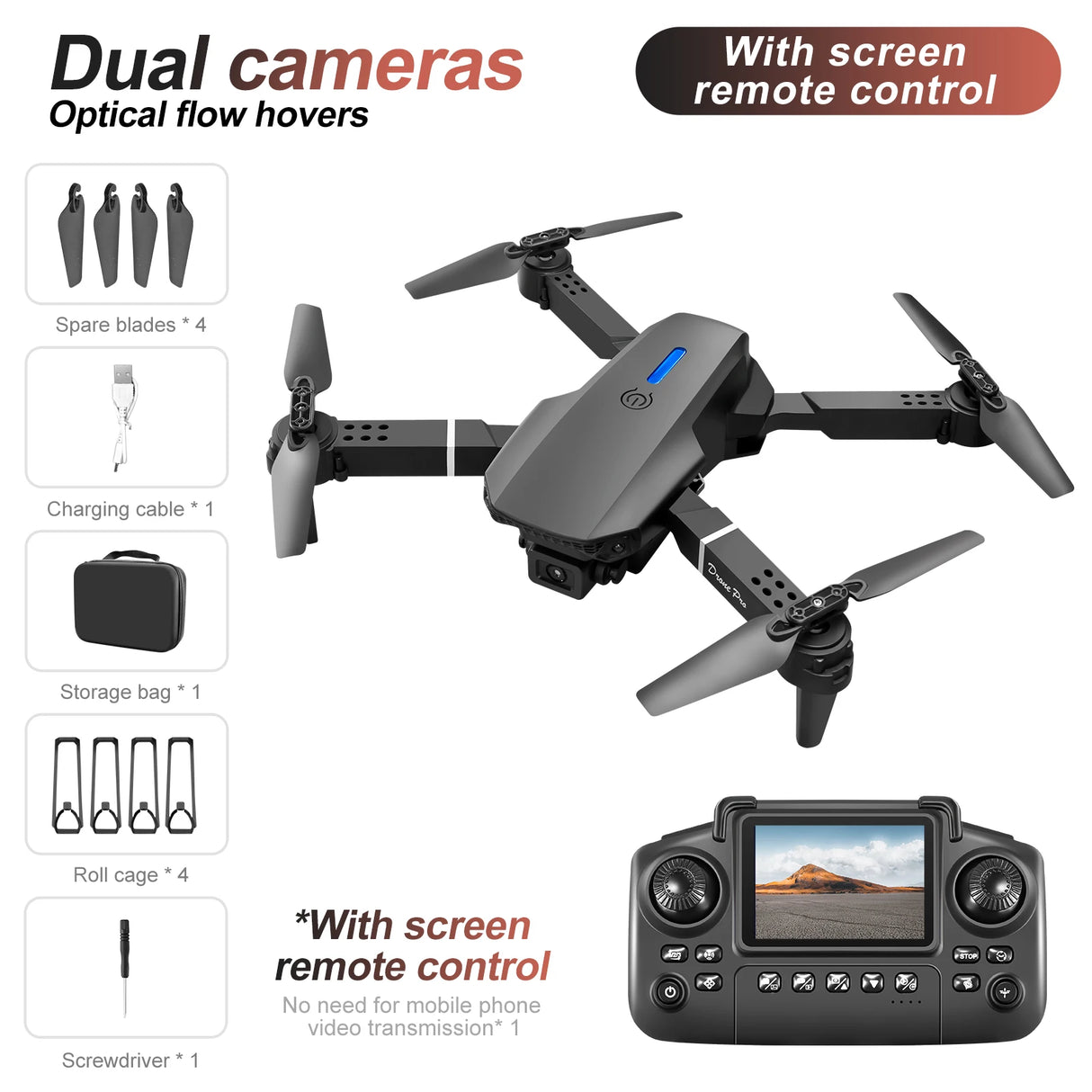 2026 E88 LED Mini Foldable Drones HD Dual Camera GPS Obstacle Avoidance Brushless Motor RC Quadcopter Toys Gifts