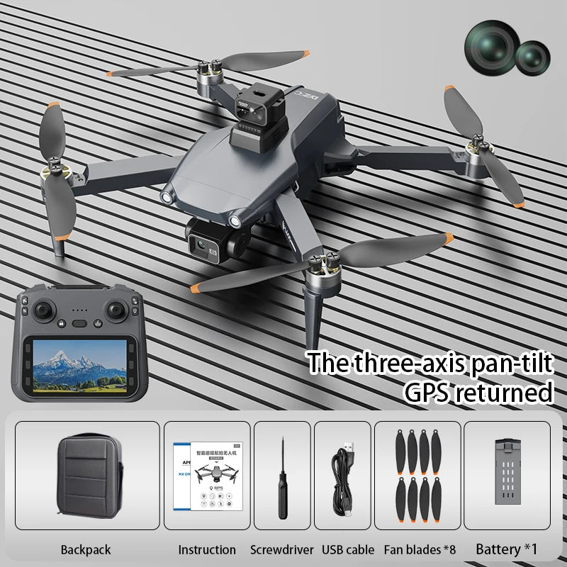 New L600 Pro Max Professional Drone With 8K Camera 3-Axis Gimbal WIFI 360° Obstacle Avoidance Large Screen FPV Brushless RC Dron