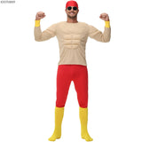 Wrestler Hulk Hogan Costume Adult Macho Super Muscle Funny Suit Halloween Holiday Party Stage Muscle Man Role Play Costume New