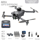 AE51 Foldable GPS Drone 4.5 Inch Large Screen Controller 4K HD Camera Optical Flow Stable Hover WiFi FPV RC Quadcopter for Gift