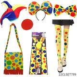 Clown Costume -  Nose Wig Bow Tie Shoes Headband Gloves Hat Stockings and Vest Dress Up Cosplay Props Accessories
