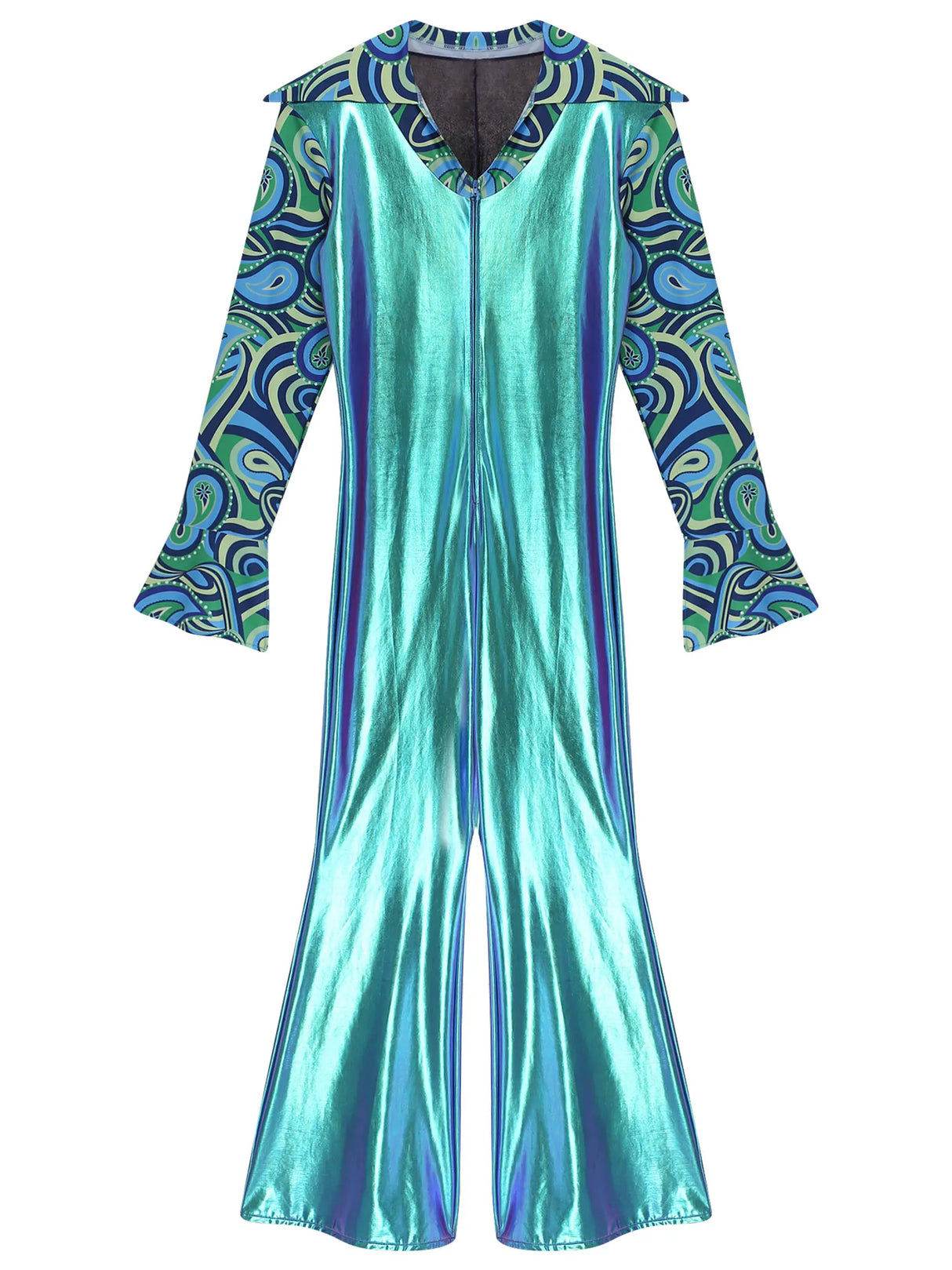 Mens 70s Disco Jumpsuit Retro Hippie Music Festival Cosplay Costume V Neck Zipper Halloween Party Fancy Dress Jazz Dancing Wear