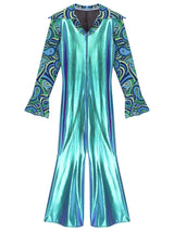 Mens 70s Disco Jumpsuit Retro Hippie Music Festival Cosplay Costume V Neck Zipper Halloween Party Fancy Dress Jazz Dancing Wear