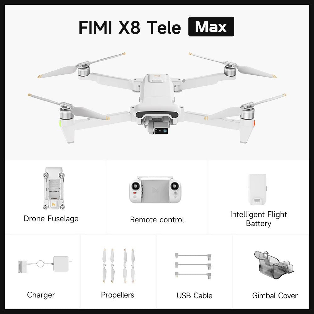 FIMI X8 Tele Max Drone 4K Professional 30min Flight Time 20km Range Original 60fps Dual Camera 3-Axis Gimbal & AI Night Vision