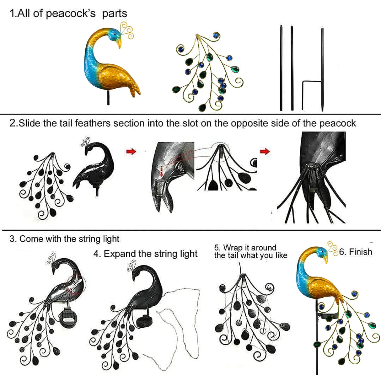 1PC Peacock Solar Garden Lights Outdoor, Animal-Shaped Decorative Lamp with Auto Sensor, Solar-Powered Art for Yard/Lawn