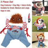 Pet Halloween Costume Dog Clothing Chucky Jumpsuit Dog Deadly Doll Cosplay Funny Party Costume Dog Clothes for Small Medium Dogs