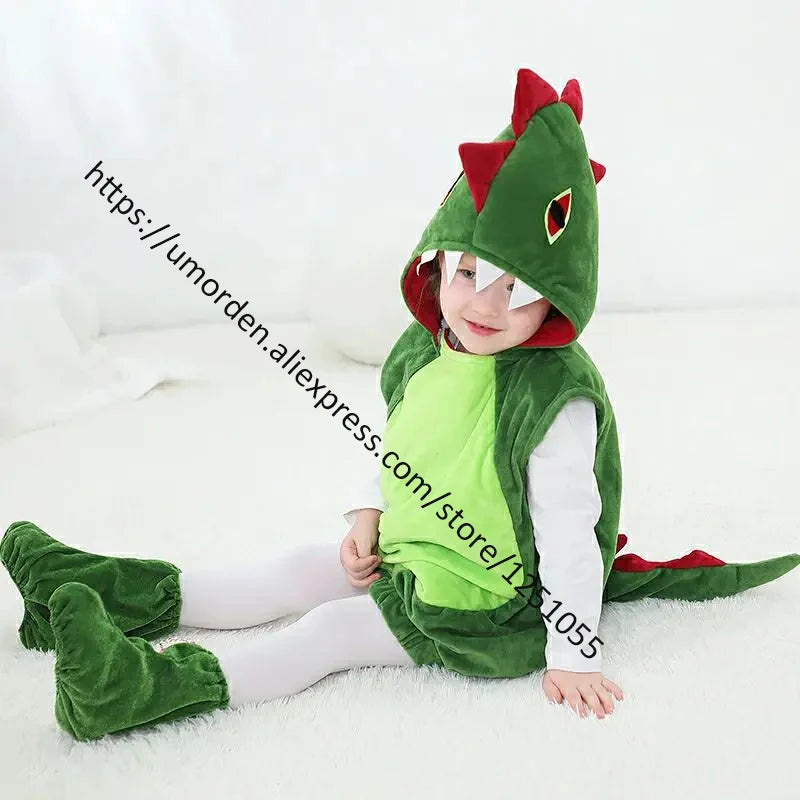 Umorden Green Dinosaur Costume Vest Hoodie for Children Boys Girls Toddler 3-4Y 6-8Y with Foot Covers Halloween Purim Clothes