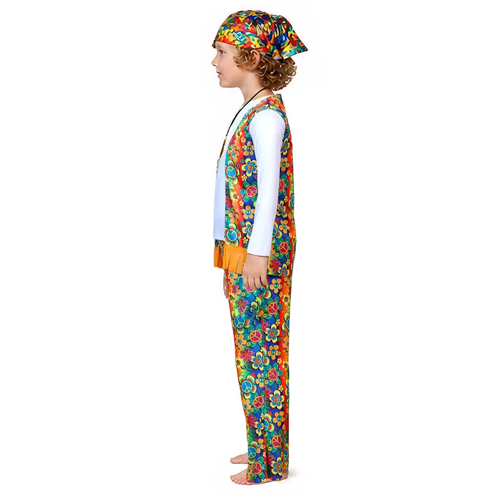 Bohemian Hippie Outfit for Kids 60s 70s Disco Floral Print Dressing Costume Halloween Costume for Role Play and Parties