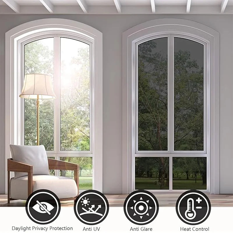 Window Privacy Film One Way Daytime Privacy Self-adhesive Vinyl Sun Blocking Anti UV Reflective Window Tint for Home and Office