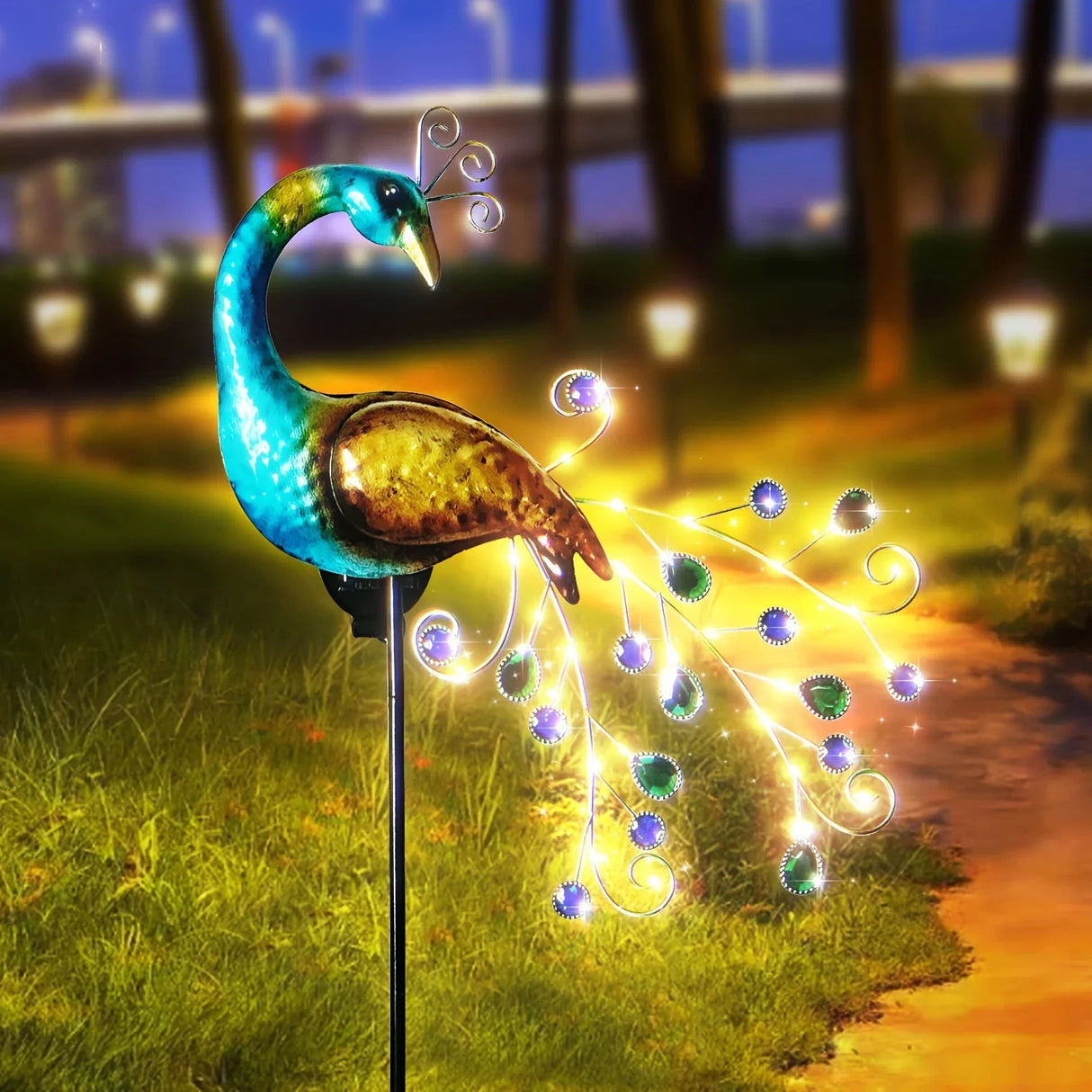 1PC Peacock Solar Garden Lights Outdoor, Animal-Shaped Decorative Lamp with Auto Sensor, Solar-Powered Art for Yard/Lawn
