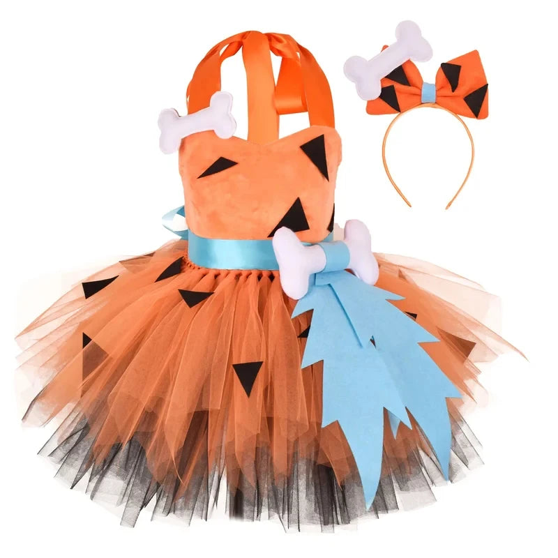 2026 2024 Baby Halloween Costume Clothing Flinstones Pebbles Kids Girls Cosplay Tutu Dress With Hairpin Stage Performance  MR5VH