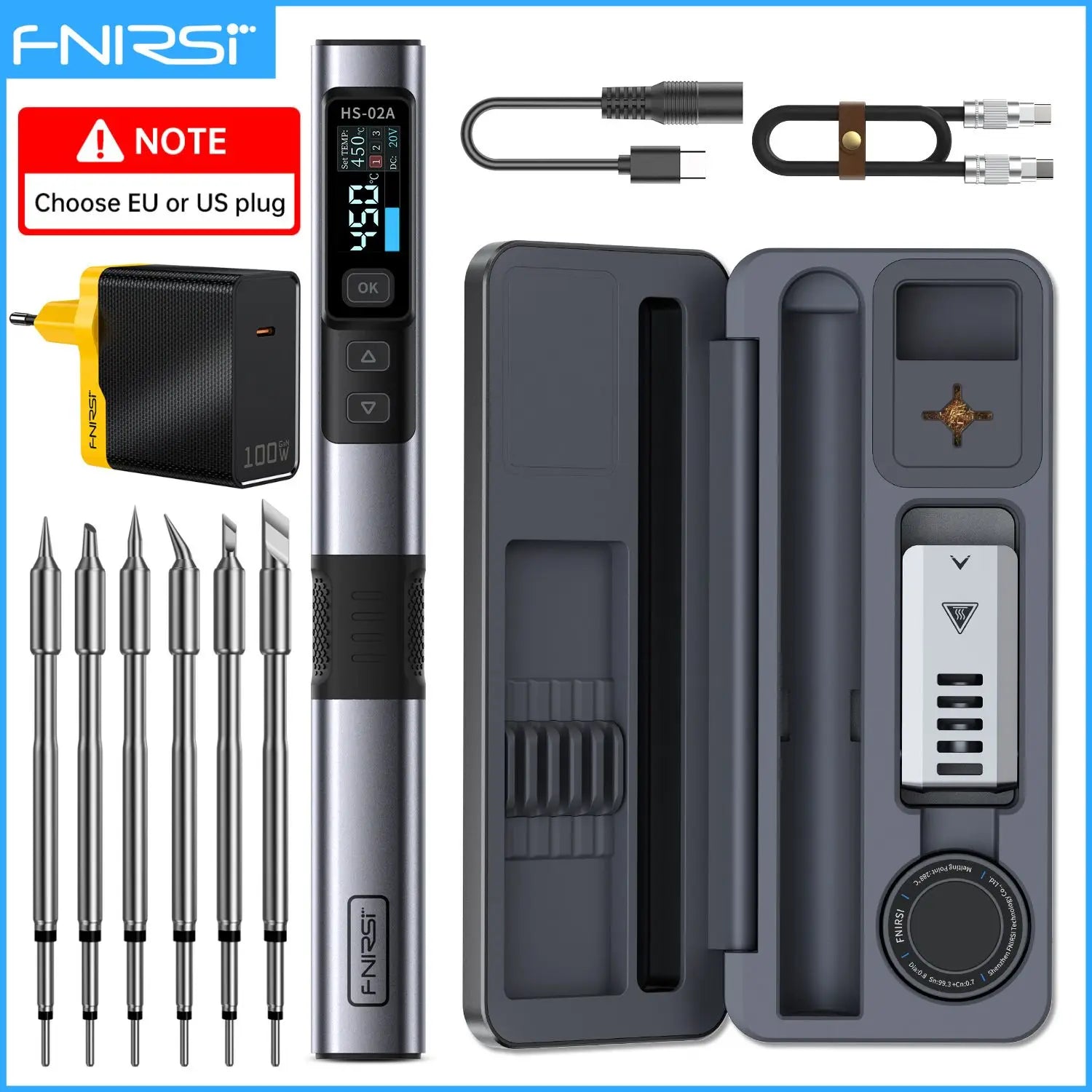 FNIRSI HS-02 Protable Heat Toolbox Kit 100W Power Adjustable Temperature Quick Heating Repair Equipment 100-450℃ for DIY Repair