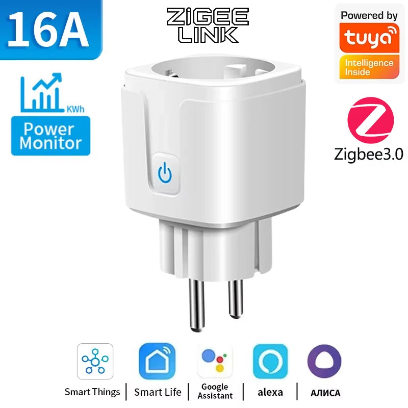 EU Plug Zigbee3.0 or WIFI adapters Smart Sockets With Power Monitor Wireless App Voice Remote Control works with Tuya Smart life