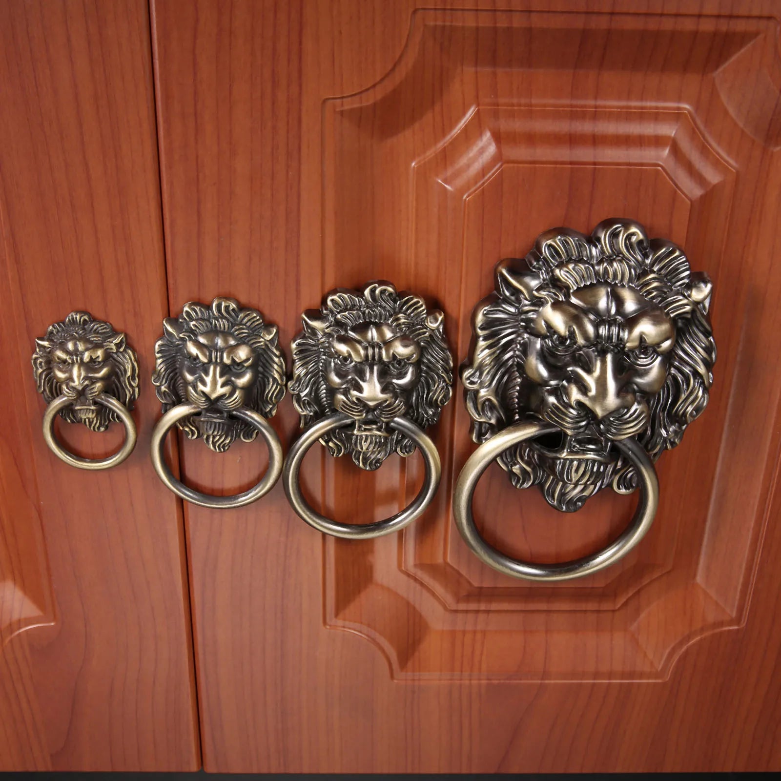 New Lion Head Knob Antique Bronze Ring Handle Vintage Alloy Pull 42mm-155mm Decorative Hardware Door Cabinet Drawer 1set