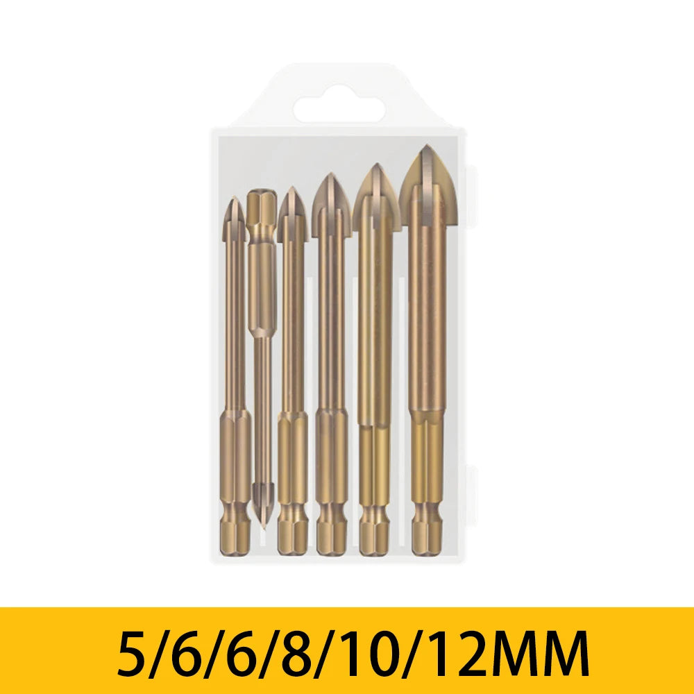 5/6Pcs Set Cross Hex Tile Drill Bits Set for Glass Ceramic Concrete Carbide Hole Opener Brick Hard Alloy Triangle Bit Tool Kit