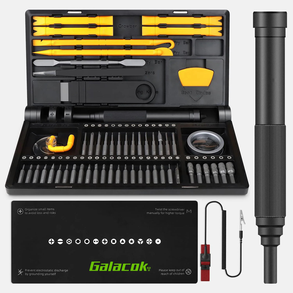 71 in 1 Precision Electric Screwdriver Set Cordless with 48 Magnetic Bits Phillips LED5Torque 0.52N Tweezers PC Phone Repair Kit