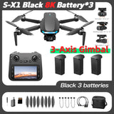 S-X1 MAX GPS Drone with 3-Axis Gimbal 5000m FPV 8K/4K HD Camera with LCD RC Screen 3 Batteries Professional RC Quadcopter Gifts