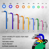 9Pcs Torx Key Set Star End  Long Folding Wrench Set T10-T50 Hex Extra Security Colour Coded for Vehicle Bicycle Repairs Tool