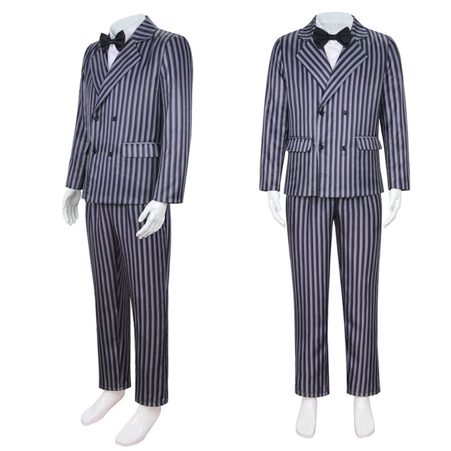 Morticia Addams Cosplay Costume Black Gothic Dress Sexy Dresses Gomez Addams Men Suit Uniform Halloween Party Costumes