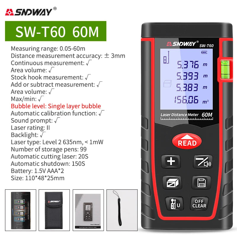 SNDWAY Laser Distance Meter Digital Range Finder 100m 70m 50m Rangefinder Trena Lazer Tape Measure Ruler Roulette Measurer Tool