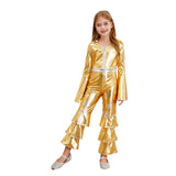 Girls Hippie Costume Cosplay Vintage 60s 70s Disco Stage Performance Dancing Jumpsuit Carnival Shiny Singer Hippies Costumes