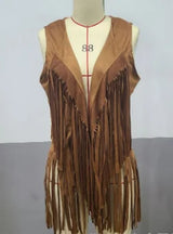 Halloween Hippie Costume Women's Set for Carnival 70s Clothing Accessories Six-Piece Set Tassel Vest+Pants+Headband Set