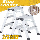 2/3 Step Folding Ladder Lightweight Aluminium Ladder Non-Slip Herringbone Ladder Wide Platform Steps for Working Household