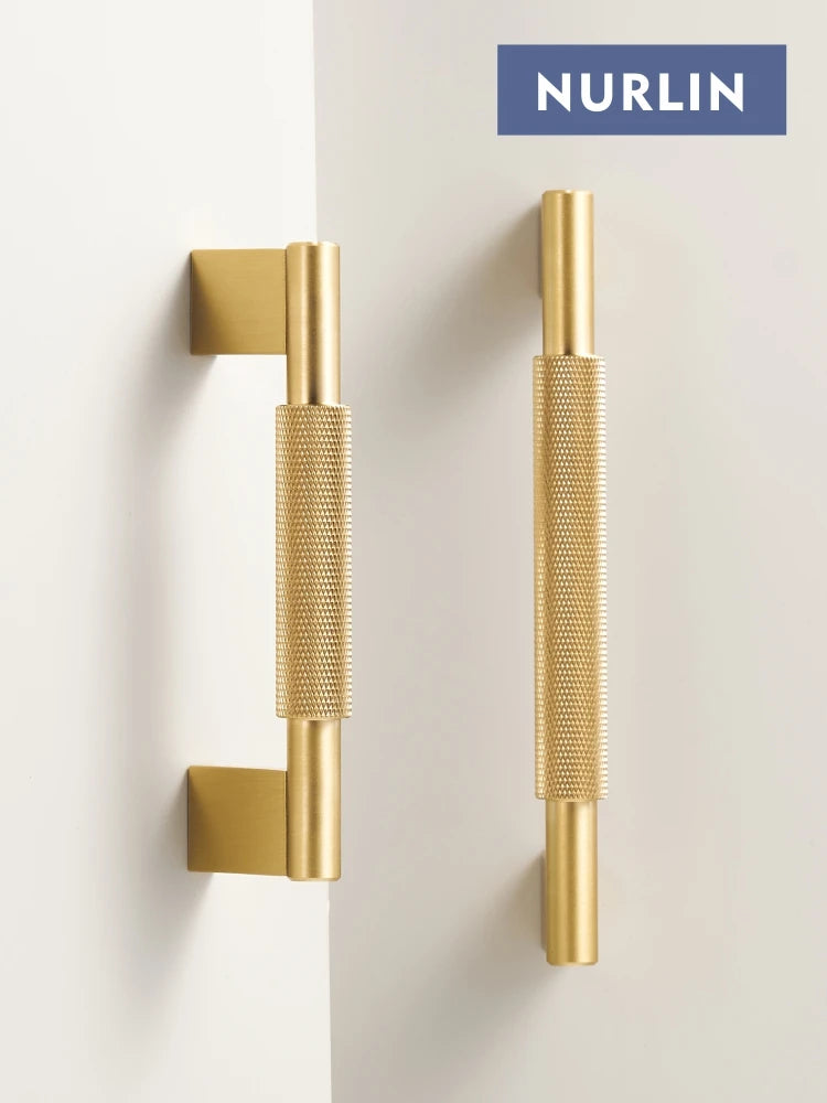 Nurlin New Solid Brass Knurling Brushed Cross Brass Cabinet Long Appliance Pull Bar Furniture Refrigerator Door Kitchen handle