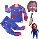 Kids Chucky Clothing for Boy Girl Long T Shirt Pants Dress Free Mask Ghost Dolls Cosplay Pyjamas Carnival Party Outfit Xmas Gift