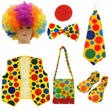 Clown Costume -  Nose Wig Bow Tie Shoes Headband Gloves Hat Stockings and Vest Dress Up Cosplay Props Accessories