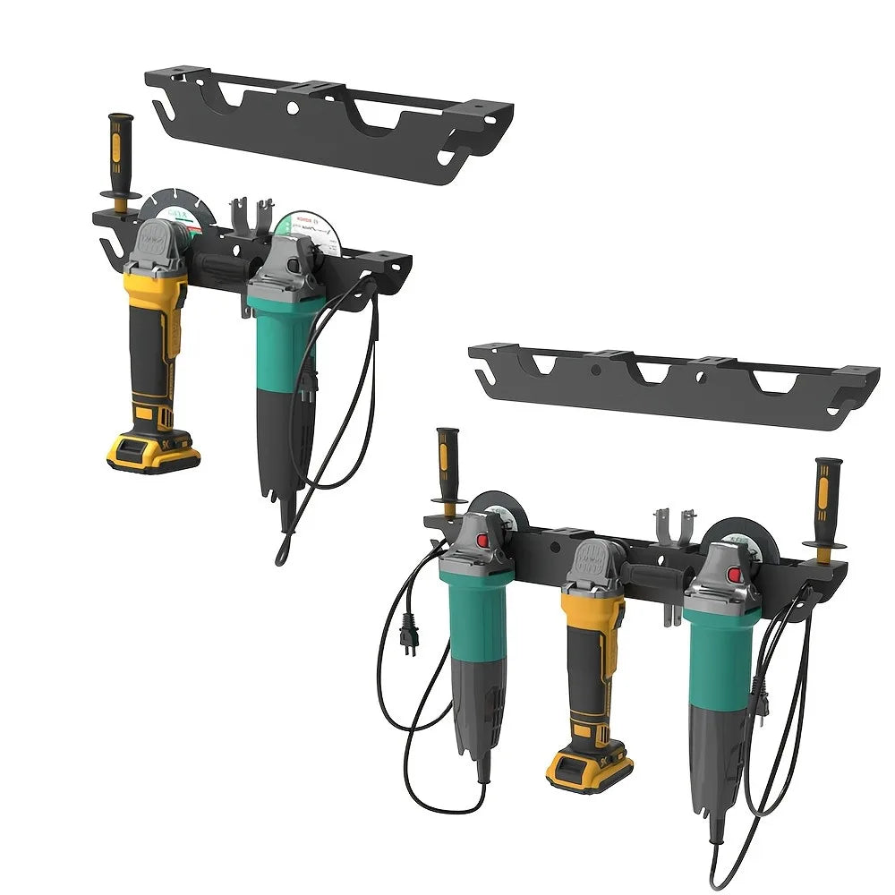 Angle Grinder Holder -2/3 Bay with Cord Hanger, Wall mount Bracket for Cutters Polishers, Garage and Workspace
