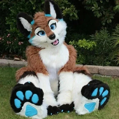 2025 Long Fur Furry Costume Husky Dog purple Fox Mascot Costume Fursuit Wolf Cosplay Party Fursuit Halloween Suit Adult Size