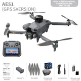 AE51 Foldable GPS Drone 4.5 Inch Large Screen Controller 4K HD Camera Optical Flow Stable Hover WiFi FPV RC Quadcopter for Gift
