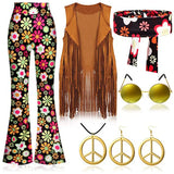 Halloween Hippie Costume Women's Set for Carnival 70s Clothing Accessories Six-Piece Set Tassel Vest+Pants+Headband Set