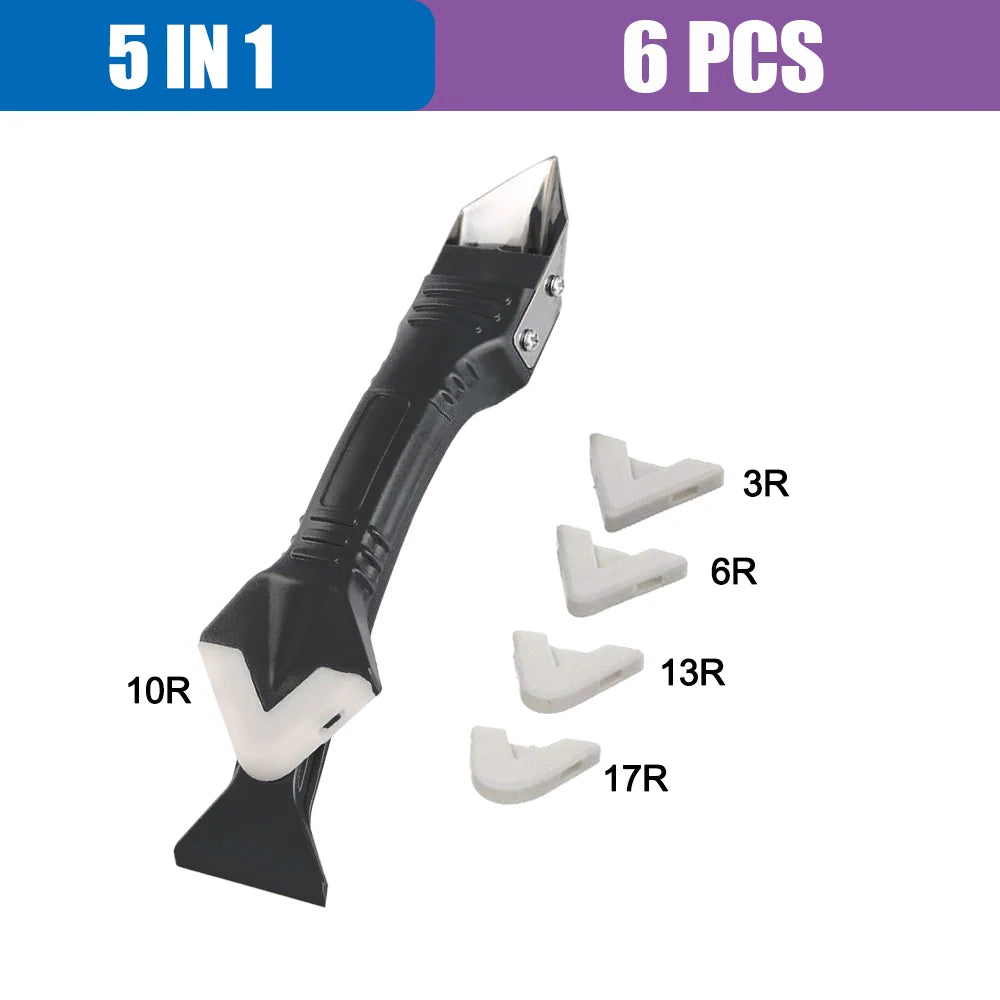 5 In 1 Silicone Scraper Sealant Smooth Remover Tool Set Caulking Finisher Smooth Grout Kit Floor Mould Removal Hand Tools Set