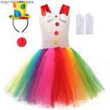 Funny Circus Clown Costume for Chicas Carnival Party Dresses Naughty Joker Cosplay Halloween Costume Enfant Fancy Tutu Dress Up