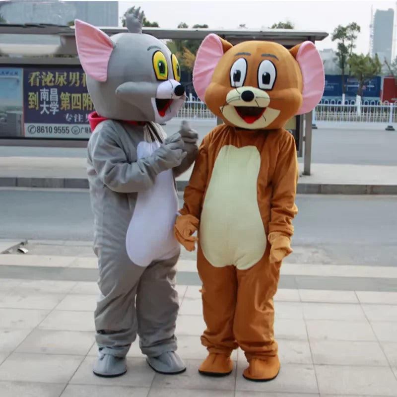 Hot Grey Cat and Brown Mouse Mascot Costume Anime Cartoon Characters Advertising Event Party Christmas Costume for Adults Kids