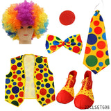 Clown Costume -  Nose Wig Bow Tie Shoes Headband Gloves Hat Stockings and Vest Dress Up Cosplay Props Accessories