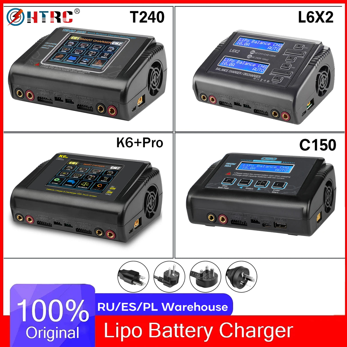 HTRC T240/K6+Pro/L6X2/C150 Lipo Charger Dual Channel AC 150W DC 240W RC Charger for Lipo NiMH NiCD LiHV NiCd PB Li-ion Battery