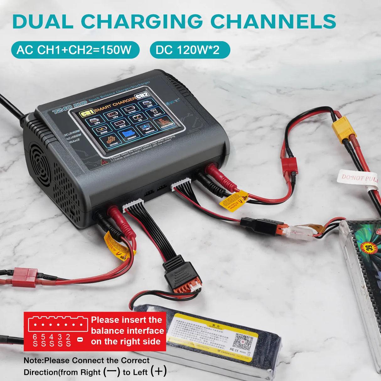 HTRC T240/K6+Pro/L6X2/C150 Lipo Charger Dual Channel AC 150W DC 240W RC Charger for Lipo NiMH NiCD LiHV NiCd PB Li-ion Battery