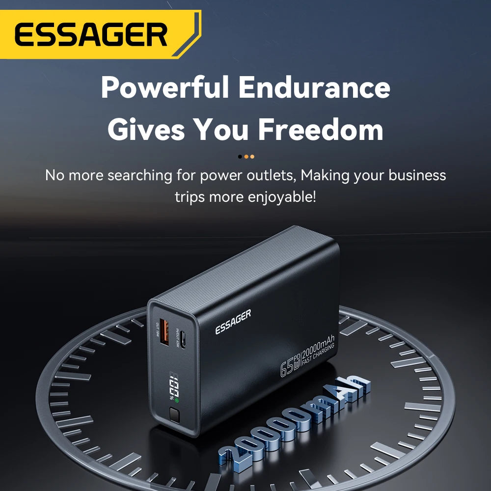 Essager 20000mAh portable power bank 65W fast charging