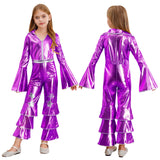 Girls Hippie Costume Cosplay Vintage 60s 70s Disco Stage Performance Dancing Jumpsuit Carnival Shiny Singer Hippies Costumes