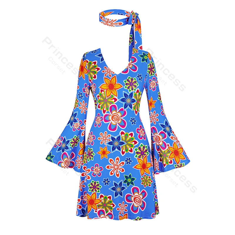 70s Costume Disco Dresses for Women Halloween Costume Sexy Hippie Costume Disco Dress with Disco Headband 70s Outfit Women