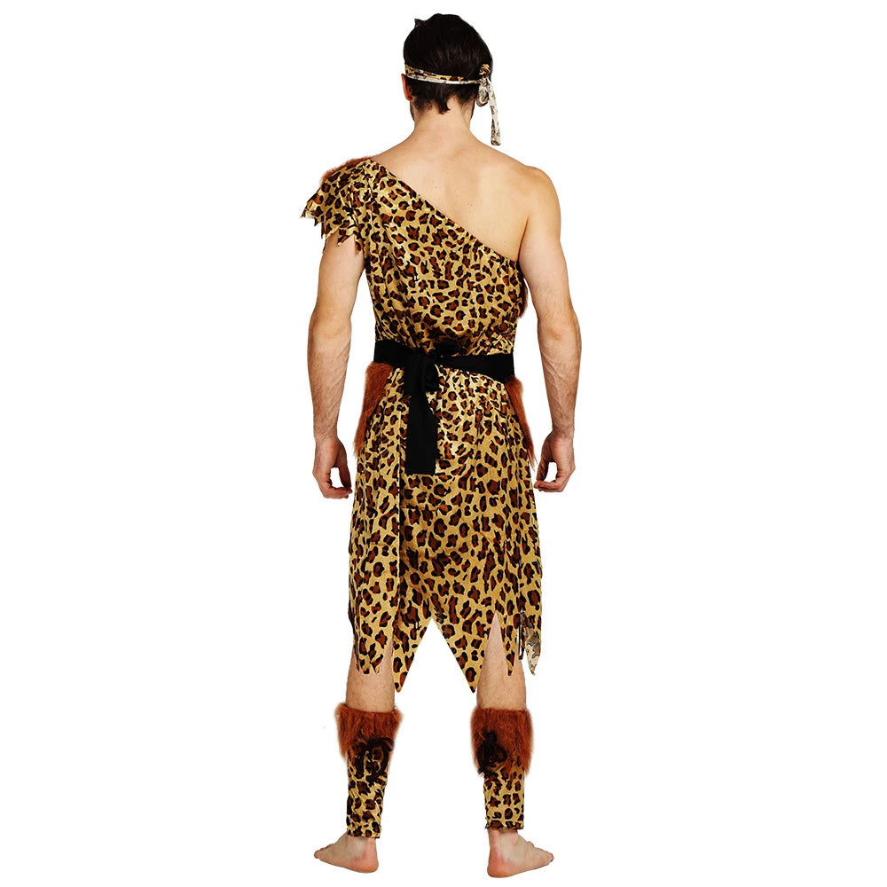 Adult Mens and Women Primitive Savages Costume Fred Flinstones Stone Age Indian Man Cosplay Female Carnival Mardi Gras Fancy Dre